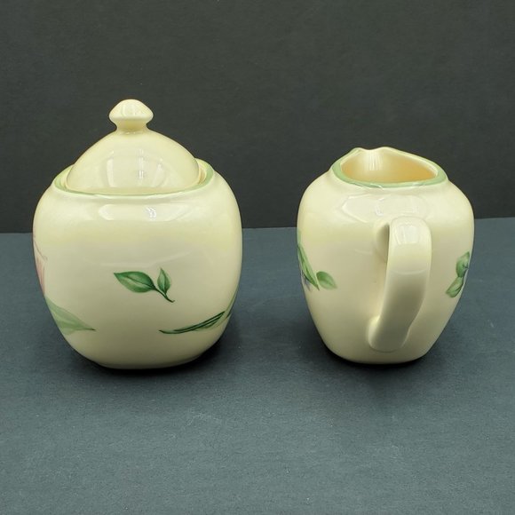 Pfaltzgraff Garden Party Creamer and Sugar Bowl with Lid Tulips Violets Leaves - Picture 4 of 7